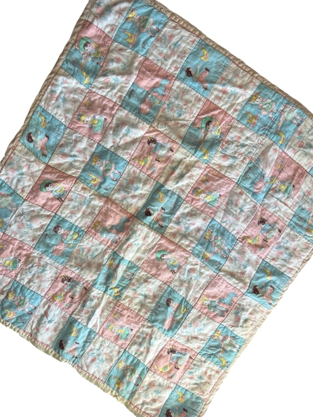 Vintage Pastel Baby Patchwork Quilt - Pink & Light Blue